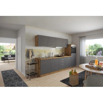 Held Möbel Küchenzeile 300 Cm Matt Grau-Wotaneiche Ohne E-Geräte 4 Held Möbel Küchenzeile 300 Cm Matt Grau-Wotaneiche Ohne E-Geräte – Bild 2