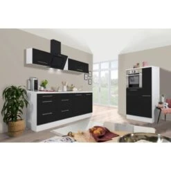 Respekta Premium Küchenzeile 300 Cm Hochbau Schwarz Hochglanz-Weiß -Kuchenwelt 0124 RP300HWS Kchenzeile 3