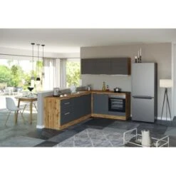 Held Möbel Winkelküche 240 Cm - 180 Cm Matt Grau-Wotaneiche