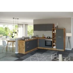 Held Möbel Winkelküche 240 Cm - 270 Cm Matt Grau-Wotaneiche Ohne E-Geräte