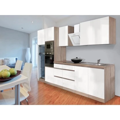 Respekta Premium Küchenzeile Grifflos 335 Cm Weiß Hochglanz-Eiche Sägerau 17 Respekta Premium Küchenzeile Grifflos 335 Cm Weiß Hochglanz-Eiche Sägerau – Bild 15