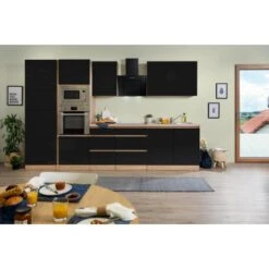 Respekta Premium Küchenzeile Grifflos 335 Cm Schwarz Hochglanz-Eiche Sägerau -Kuchenwelt 0451 4384 GLRP335HESSGKE 2