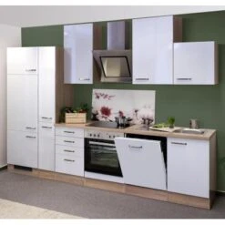 Flex-Well Exclusiv Küchenzeile Valero 310 Cm Hochglanz Weiß-Sonoma Eiche -Kuchenwelt 051 G3102601012GSPValero 1