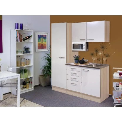 Flex-Well Singleküche 150 Cm Abaco Perlmutt Glänzend-Akazie 3 Flex-Well Singleküche 150 Cm Abaco Perlmutt Glänzend-Akazie