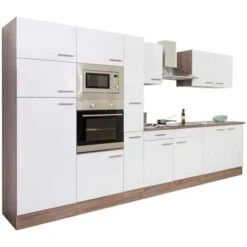 Respekta Küchenzeile Ohne E-Geräte 360 Cm Weiß Seidengl.-Eiche York -Kuchenwelt 08 4384 LBKB360EYWMIGKE 08