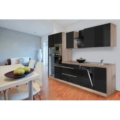 Respekta Premium Küchenzeile Grifflos 345 Cm Schwarz Hochglanz-Eiche Sägerau 19 Respekta Premium Küchenzeile Grifflos 345 Cm Schwarz Hochglanz-Eiche Sägerau – Bild 17