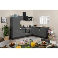 Respekta Premium Winkelküche 260 X 200 Cm Grau Hochglanz-Eiche Grau
