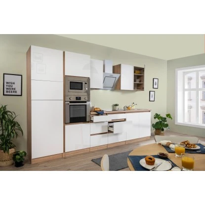 Respekta Premium Küchenzeile Grifflos 335 Cm Weiß Hochglanz-Eiche Sägerau 5 Respekta Premium Küchenzeile Grifflos 335 Cm Weiß Hochglanz-Eiche Sägerau – Bild 3