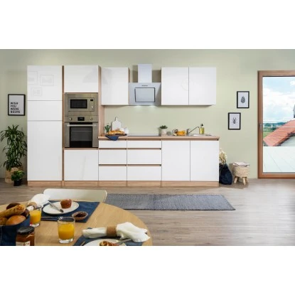 Respekta Premium Küchenzeile Grifflos 335 Cm Weiß Hochglanz-Eiche Sägerau 3 Respekta Premium Küchenzeile Grifflos 335 Cm Weiß Hochglanz-Eiche Sägerau