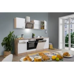 Respekta Economy Küchenzeile KB220ESWSC 220 Cm Weiß-Eiche Sägerau Glänzend -Kuchenwelt 1711795 KB220ESWSC 02