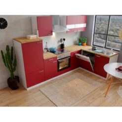 Respekta Winkelküche KBL280WRCG 280 X 172 Cm Rot-Weiß-Butcher Nussbaum -Kuchenwelt 185 4384 neu KBL280WRCG 03