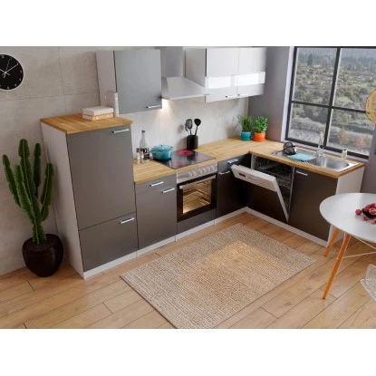 Respekta Winkelküche KBL280WGCG 280 X 172 Cm Grau-Weiß-Butcher Nussbaum 6 Respekta Winkelküche KBL280WGCG 280 X 172 Cm Grau-Weiß-Butcher Nussbaum – Bild 4