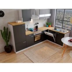 Respekta Winkelküche KBL280WSCG 280 X 172 Cm Schwarz-Weiß-Butcher Nussbaum -Kuchenwelt 188 4384 neu KBL280WSCG 03