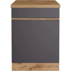 Held Möbel Küchenunterschrank Turin 60 Cm 1 Tür 1 Schublade Graphit/Wotaneiche -Kuchenwelt 189414 11016600 S 01