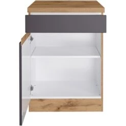 Held Möbel Küchenunterschrank Turin 60 Cm 1 Tür 1 Schublade Graphit/Wotaneiche -Kuchenwelt 189414 11016600 S 03