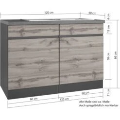 Held Möbel Spülenunterschrank Turin 120 Cm Mit 2 Türen Graphit/Wotaneiche -Kuchenwelt 189424 11016600 VM 05