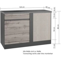 Held Möbel Küchen-Eckschrank Turin 120 Cm Wotaneiche/Graphit -Kuchenwelt 189465 11016600 CU 05