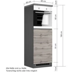 Held Möbel Kühlschrank/Ofenumbauschrank Turin 60 Cm Wotaneiche/Graphit -Kuchenwelt 189522 11016600 VM 07