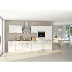 Held Möbel Küchenzeile Mailand 350 Cm Weiß Hochglanz-Weiß Matt Ohne E-Geräte