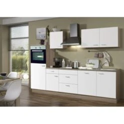 Menke Küchenzeile Classic 280 Cm Weiß Melamin-Sonoma Eiche Nachbildung