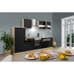 Respekta Küchenzeile KB280ESS 280 Cm Schwarz-Eiche Sägerau Nachbildung -Kuchenwelt 3128113 KB280ESS 01