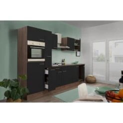 Respekta Küchenzeile KB300EYS 300 Cm Schwarz Seidengl.-Eiche York Nachbildung -Kuchenwelt 340 4384 122020 KB300EYS 2