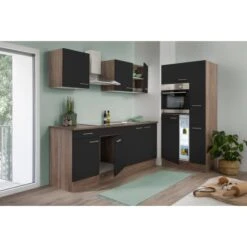 Respekta Küchenzeile KB300EYS 300 Cm Schwarz Seidengl.-Eiche York Nachbildung -Kuchenwelt 340 4384 122020 KB300EYS 3