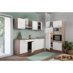 Respekta Küchenzeile KB330EYWMIGKE 330 Cm Weiß Seidengl.-Eiche York Nachbildung -Kuchenwelt 384 122020 KB330EYWMIGKE 3