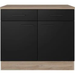 Flex-Well Exclusiv Unterschrank Capri 100 Cm Schwarz Matt-Endgrain Oak -Kuchenwelt 4047584070247 4051 S 01