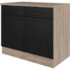 Flex-Well Exclusiv Unterschrank Capri 100 Cm Schwarz Matt-Endgrain Oak -Kuchenwelt 4047584070247 4051 S 02