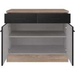 Flex-Well Exclusiv Unterschrank Capri 100 Cm Schwarz Matt-Endgrain Oak -Kuchenwelt 4047584070247 4051 S 03