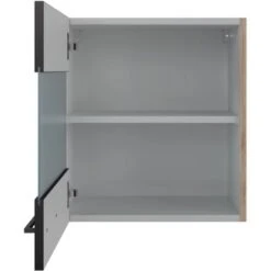 Flex-Well Exclusiv Glas-Oberschrank Capri 50 Cm Schwarz Matt-Endgrain Oak -Kuchenwelt 4047584070377 4051 S 03