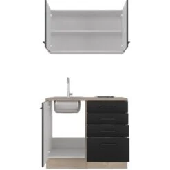 Flex-Well Exclusiv Miniküche Capri 100 Cm Schwarz Matt-Endgrain Oak 12 Flex-Well Exclusiv Miniküche Capri 100 Cm Schwarz Matt-Endgrain Oak -Kuchenwelt 4047584070407 4051 S 02