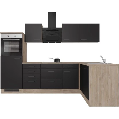 Flex-Well Exclusiv Winkelküche Capri 280 X 170 Cm Schwarz Matt-Endgrain Oak 5 Flex-Well Exclusiv Winkelküche Capri 280 X 170 Cm Schwarz Matt-Endgrain Oak – Bild 3