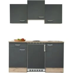 Flex-Well Exclusiv Singleküche Morena 150 Cm Basaltgrau Matt-San Remo Eiche Hell -Kuchenwelt 4051 G1501001000MORENAfree