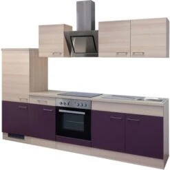 Flex-Well Exclusiv Küchenzeile Focus 270 Cm Akazie-Aubergine -Kuchenwelt 4051 g2702211006focusfrei