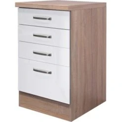 Flex-Well Exclusiv Schubkastenschrank Valero 50 Cm Hochglanz Weiß-Sonoma Eiche
