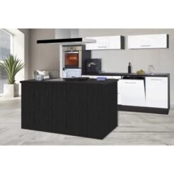 Respekta Premium Inselküche 280 Cm Weiß Hochglanz-Eiche Grau -Kuchenwelt 56 4384 RP280IEWC Ansicht3