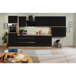 Respekta Küchenzeile GLRP380HESS Grifflos 380 Cm Schwarz Hochglanz-Sonoma Eiche -Kuchenwelt 5881586 4384 GLRP380HESS 2