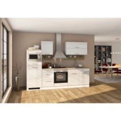 Held Möbel Küchenzeile Mailand 270 Cm Weiß Hochglanz-Weiß Matt Mit E-Geräten