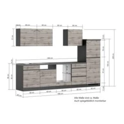 Held Möbel Küchenzeile Turin 300 Cm Wotaneiche-Graphit Ohne E-Geräte -Kuchenwelt 62529 11016600 1104.6310 5