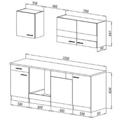 Respekta Küchenzeile KB220ESGC 220 Cm Grau-Eiche Sägerau Nachbildung Glänzend -Kuchenwelt 6447619 KB220ESGC 03