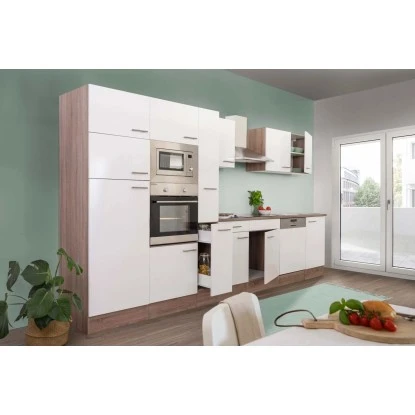 Respekta Küchenzeile Ohne E-Geräte 370 Cm Weiß Seidengl.-Eiche York 4 Respekta Küchenzeile Ohne E-Geräte 370 Cm Weiß Seidengl.-Eiche York – Bild 2