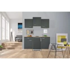 Flex-Well Exclusiv Singleküche Morena 150 Cm Basaltgrau Matt-San Remo Eiche Hell -Kuchenwelt 654 4051 G1501001000MORENA 1