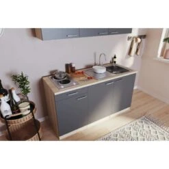 Respekta Singleküche Luis 150 Cm Grau-Eiche Sägerau -Kuchenwelt 658045 4384 4