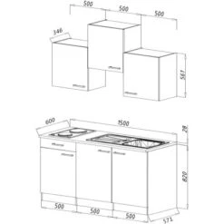 Respekta Singleküche Luis 150 Cm Weiß-Eiche Sägerau -Kuchenwelt 658049 4384 2
