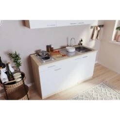 Respekta Singleküche Luis 150 Cm Weiß-Eiche Sägerau -Kuchenwelt 658049 4384 4