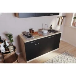 Respekta Singleküche Luis 150 Cm Schwarz-Eiche Sägerau -Kuchenwelt 658051 4384 4