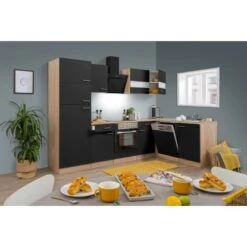 Respekta Winkelküche KBL280ESWSC 280 Cm Schwarz-Eiche Sonoma Sägerau Nachbildung -Kuchenwelt 6862403 KBL280ESSSC 01