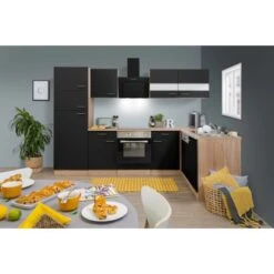 Respekta Winkelküche KBL280ESWSC 280 Cm Schwarz-Eiche Sonoma Sägerau Nachbildung